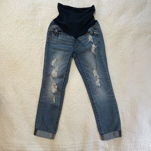 LED Luxe Essentials Denim Maternity Distressed Skinny Jeans Secret Fit Size 27